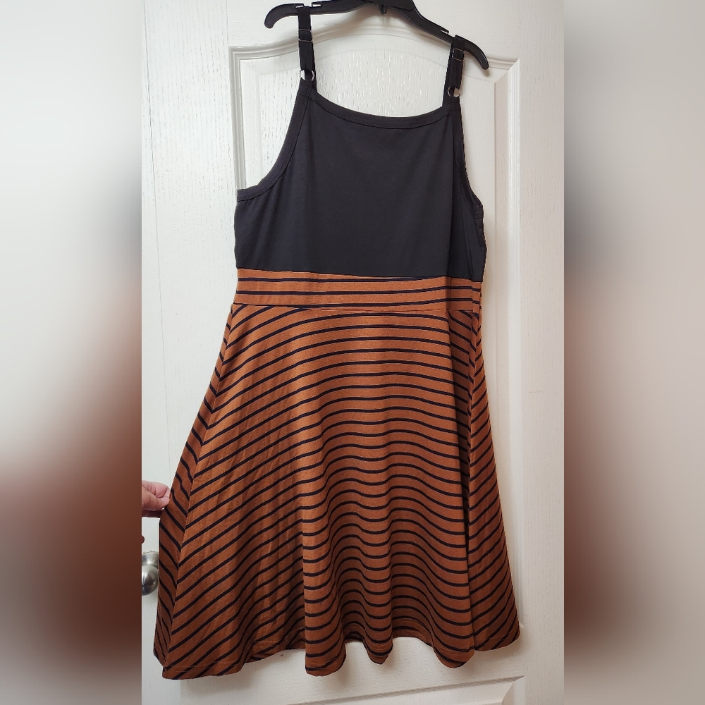 Black Tank w Carmel Striped Skirt Dress Size 18-20 Plus 2X